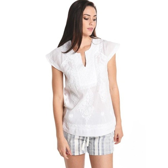 Roller Rabbit Faith White Embroidered Cotton Sleeveless Top Blouse Small Coastal - Picture 1 of 5